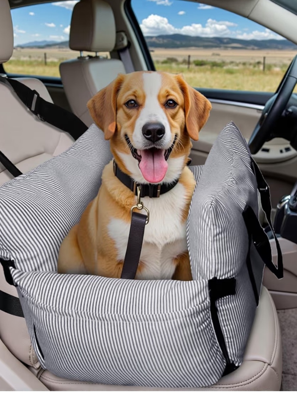 Elevated Dog Car Seat for Small/Medium Dog w/ Safety Belt, Non-Slip Base NEW